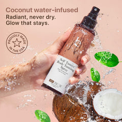 Beauty by Earth Self Tanner Spray label highlights USA-made, vegan, cruelty-free ingredients.