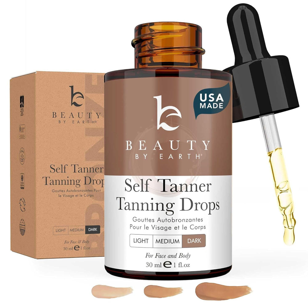 Beauty by Earth self-tanning drops face bottle for customizable color and easy use