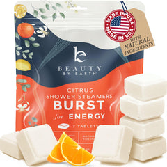 Beauty by Earth citrus shower steamer tablet in shower for a refreshing morning boost