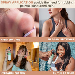 Beauty by Earth skin-soothing after-sun spray over sun-exposed skin in use