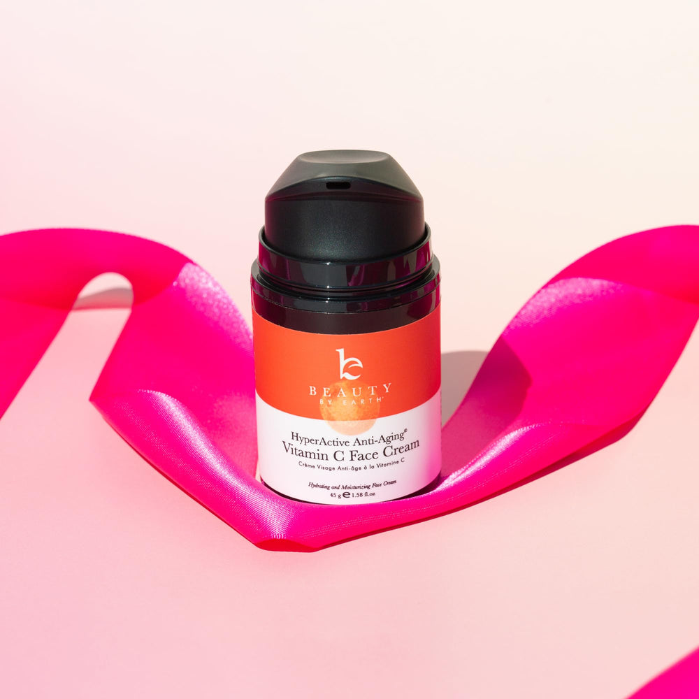 Beauty by Earth Vitamin C face cream label and USA-made seal.
