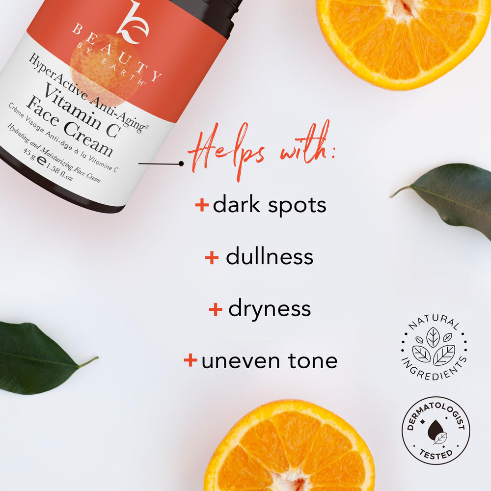 Beauty by Earth Vitamin C cream texture closeup shows hydration.