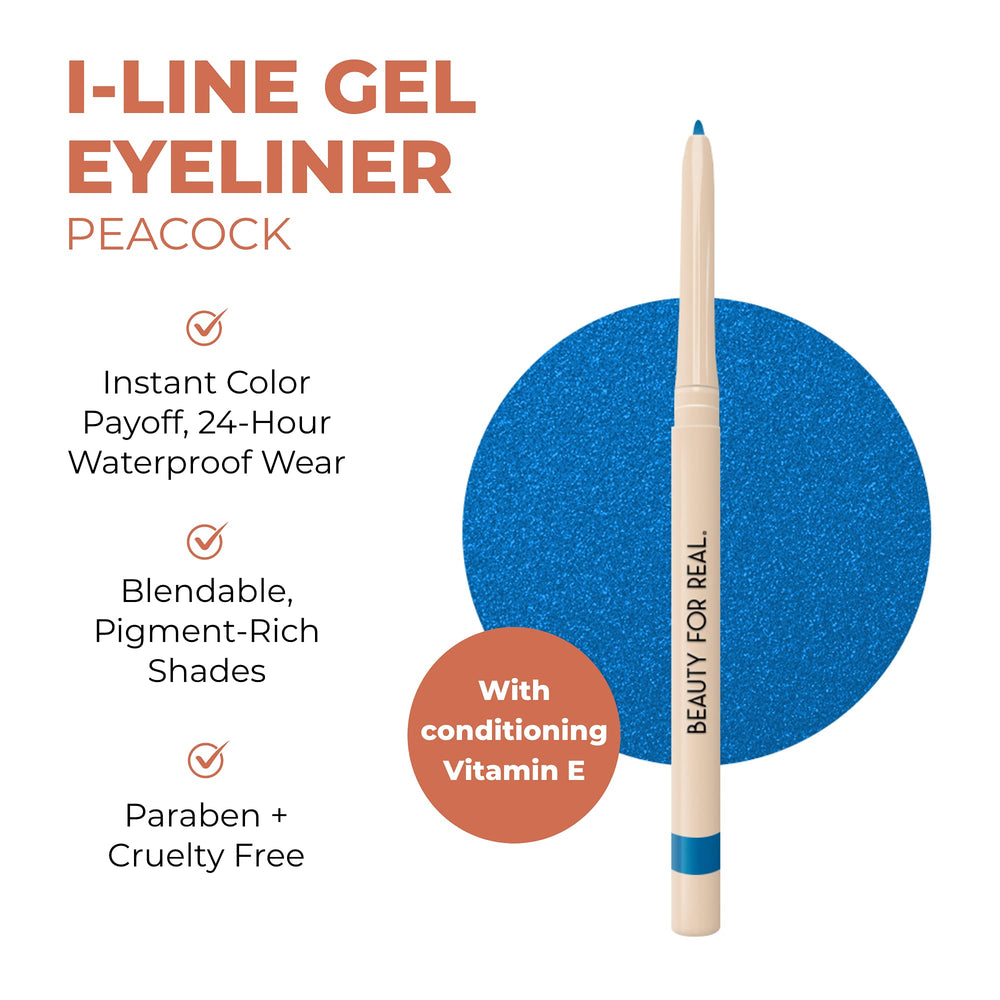 Beauty For Real I-Line 24-7 Eyeliner Peacock twist-up demonstrates convenient no sharpener design.