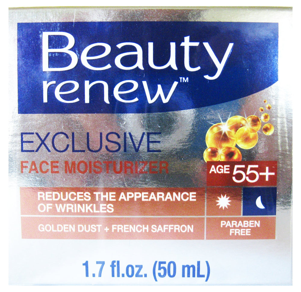 Beauty Without Cruelty Beauty Renew 55+ day cream with golden dust texture for mature skin.
