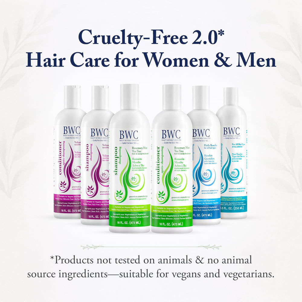 Beauty Without Cruelty rosemary mint tea tree shampoo shows natural shine after wash
