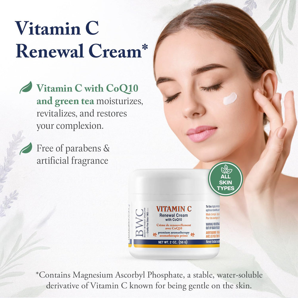 Beauty Without Cruelty Vitamin C Renewal Cream packaging emphasizes vegan, cruelty-free promise