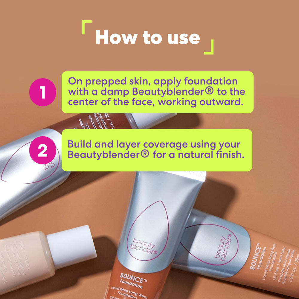 Beautyblender Bounce Liquid Whip foundation applying blend demonstrates smooth, seamless coverage