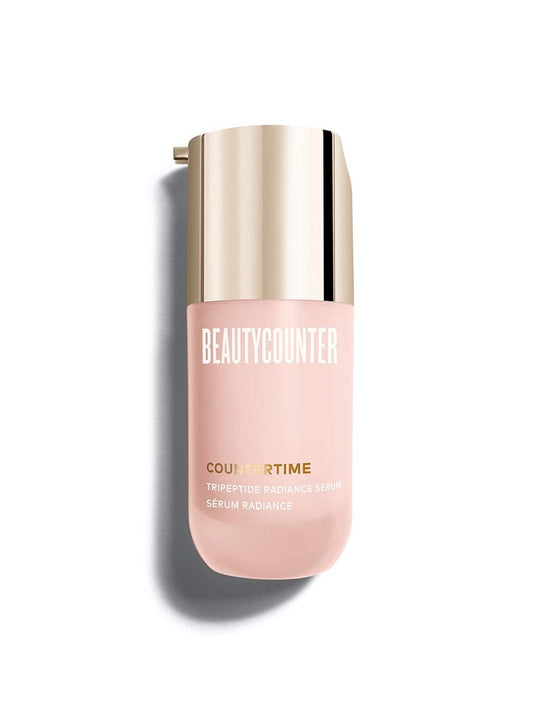 Beautycounter Countertime Tripeptide Radiance Serum bottle showcases hydration and glow.