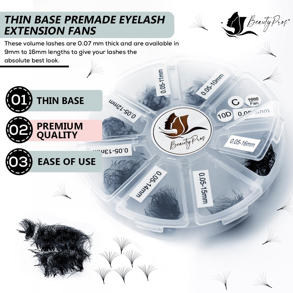 BeautyPros pointed handmade premade fans for precise placement and tidy lines.
