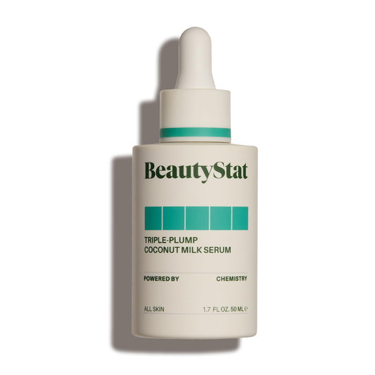 BeautyStat Coconut Milk Serum bottle front highlights hydrating formula for dewy skin