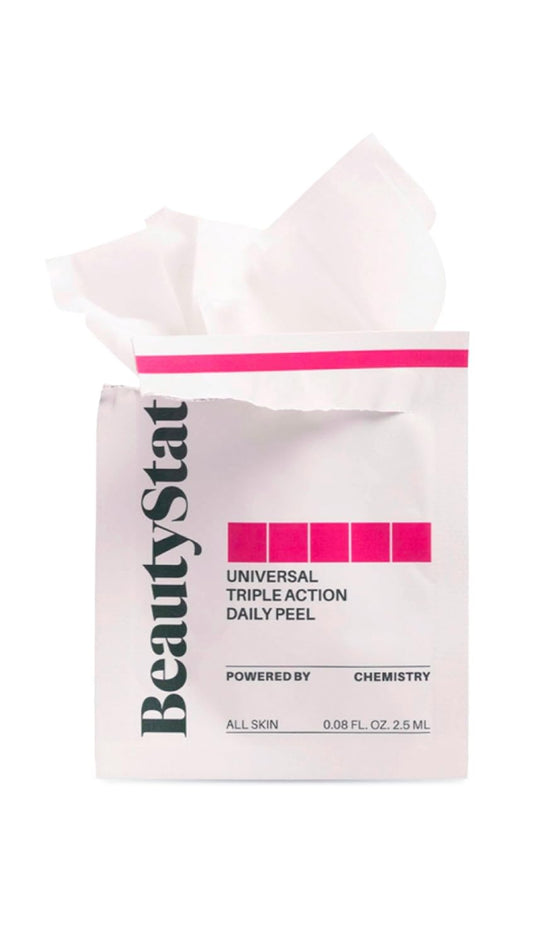 BeautyStat triple-action peel pad packaging with gentle exfoliation for radiant skin