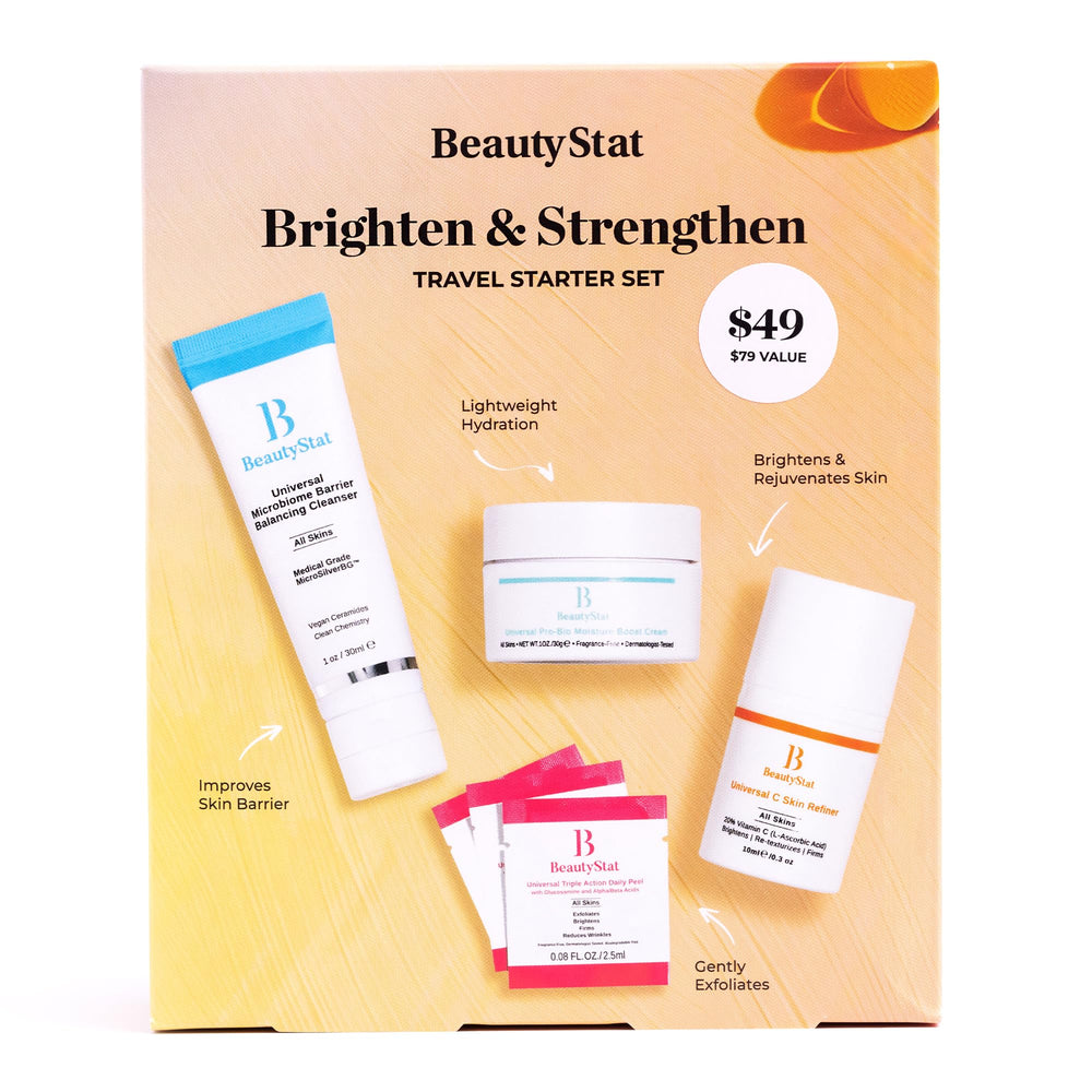 BeautyStat Universal C Skin Refiner bottle close-up, brightening serum for radiant skin