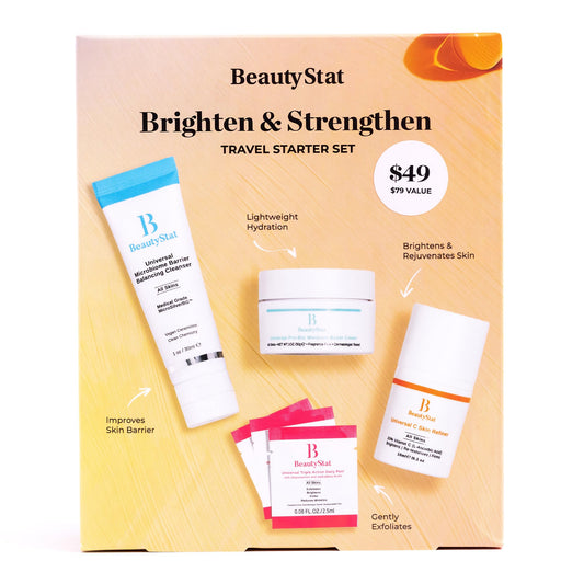 BeautyStat Universal C Skin Refiner bottle close-up, brightening serum for radiant skin
