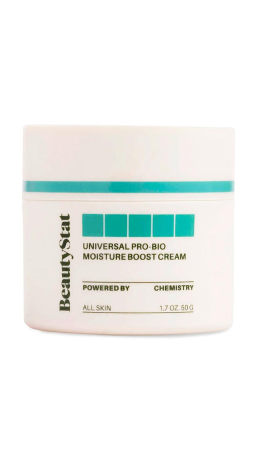 BeautyStat Universal Pro-Bio Moisture Boost Cream bottle front shows lightweight hydration.