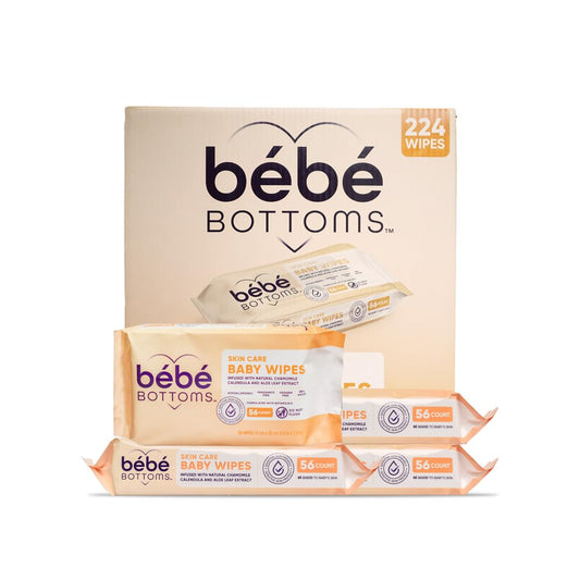BEBE BOTTOMS hypoallergenic facial wipes pack front view for gentle daily cleansing.