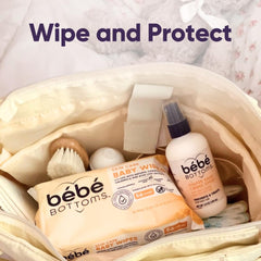 BEBE BOTTOMS resealable pack keeps wipes moist for longer use.