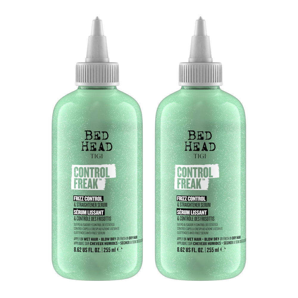 Bed Head Control Freak bottle dispensing frizz-control serum.