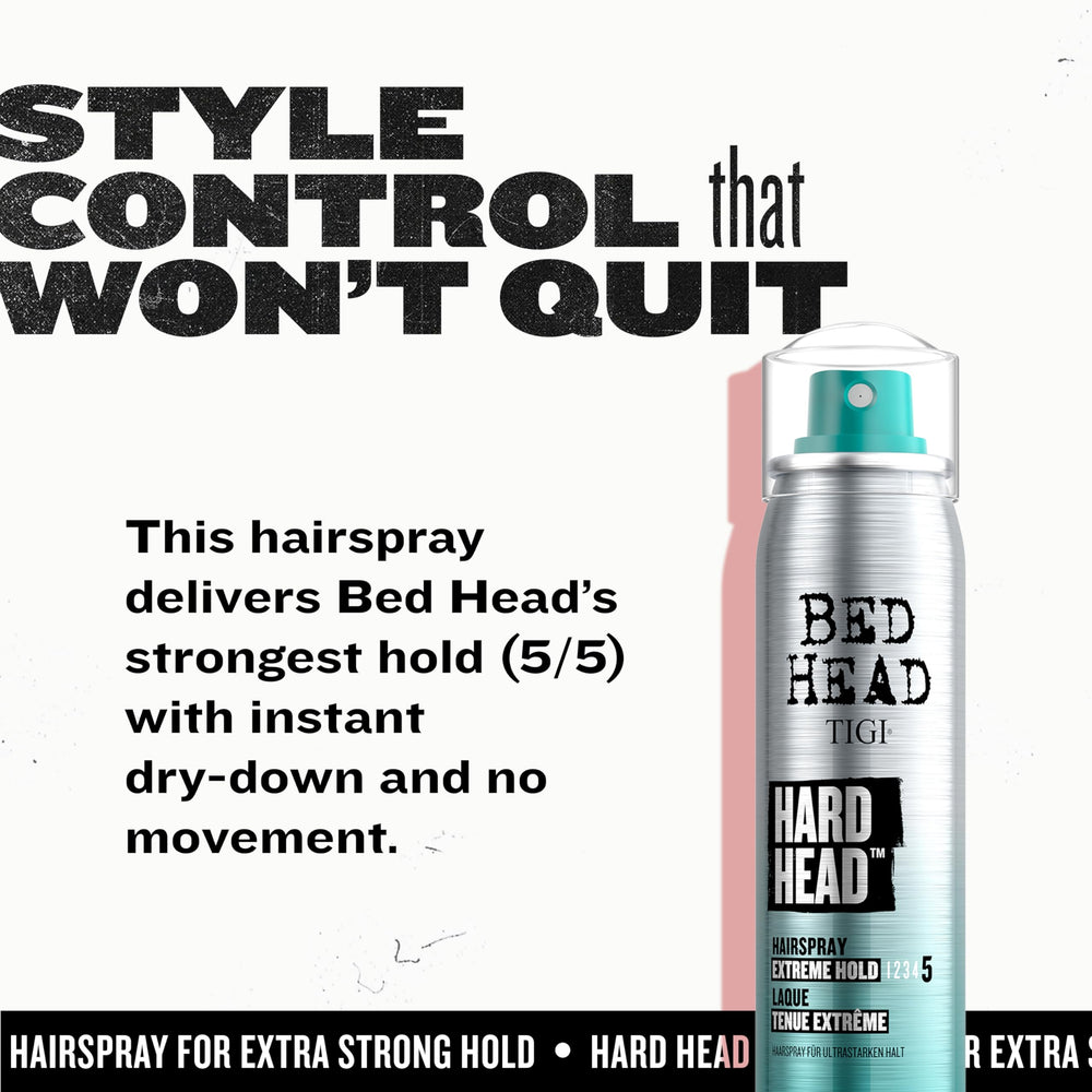 Bed Head Hard Head hairspray two-pack display highlights value and ready-to-style option.