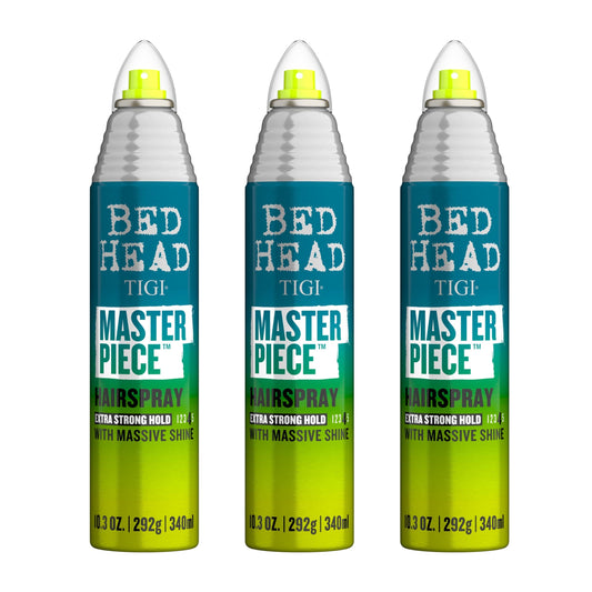 Bed Head Masterpiece hairspray bottle delivers long-lasting hold for all hair types.