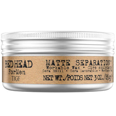 Bed Head for Men Matte Separation Wax offers natural matte finish and flexible hold for versatile styling.