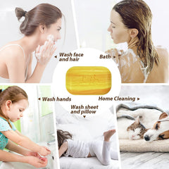 Bee & Flower Shanghai sulfur soap on bathroom shelf in compact display