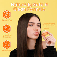 Close-up of Bee Balm lip texture showing smooth, hydrated lips.