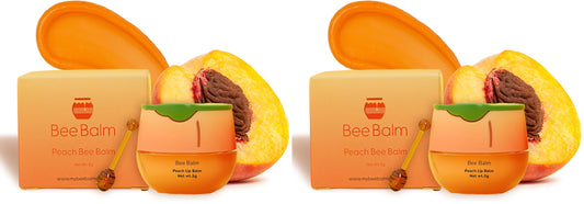 Bee Balm Original Peach Lip Balm in a honey pot delivering deep hydration.