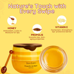Bee Balm propolis honey infusion highlights hydration and gentle lip repair.
