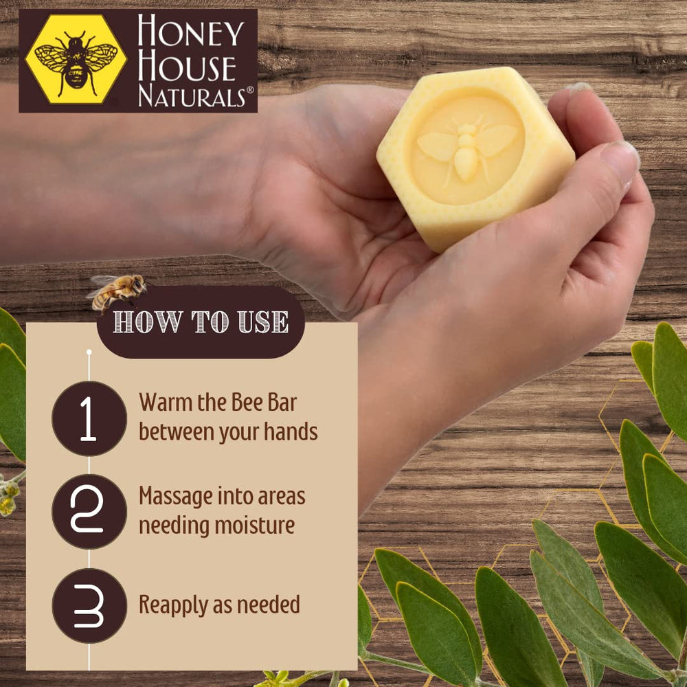 Bee Bar Honey House Naturals Duo Lavender balm being warmed between palms for easy application.