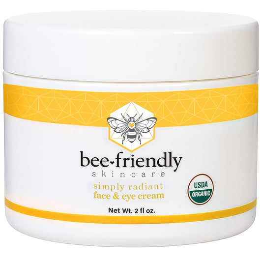 BeeFriendly Organic Face Cream bottle close-up showing creamy hydration.
