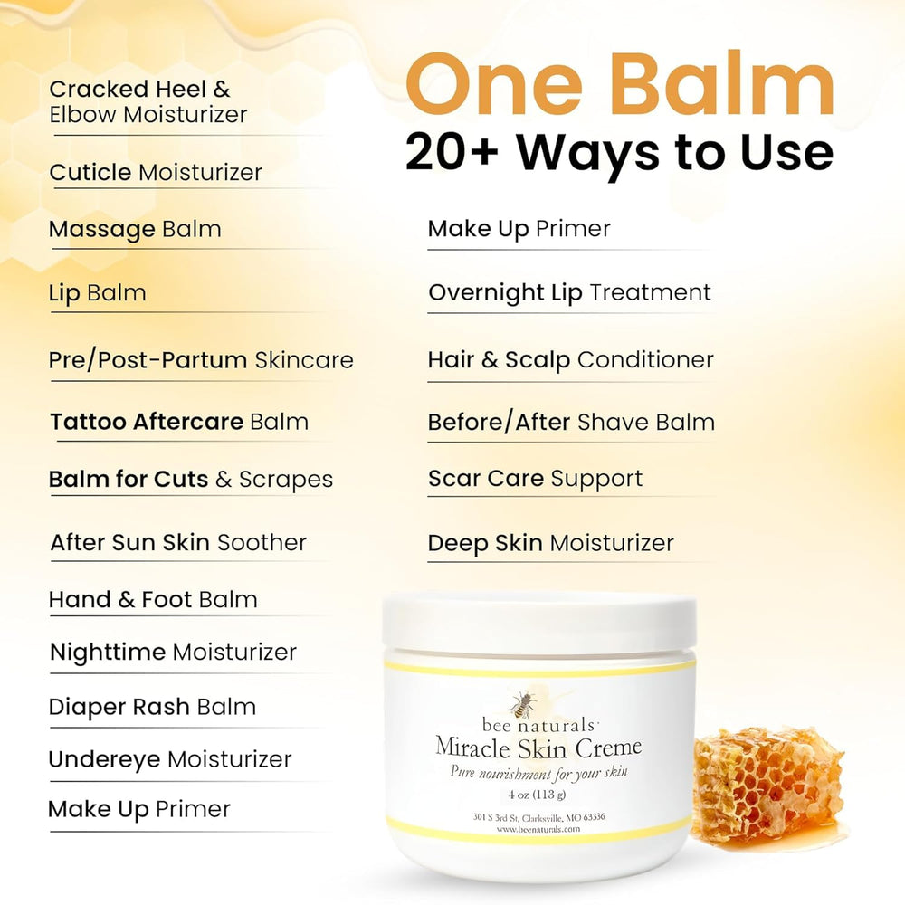 Bee Naturals Miracle Skin Creme olive oil ingredient emphasizes nourishing skin.