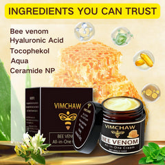 Texture close-up of Bee Venom Cream showing silky, non-greasy finish