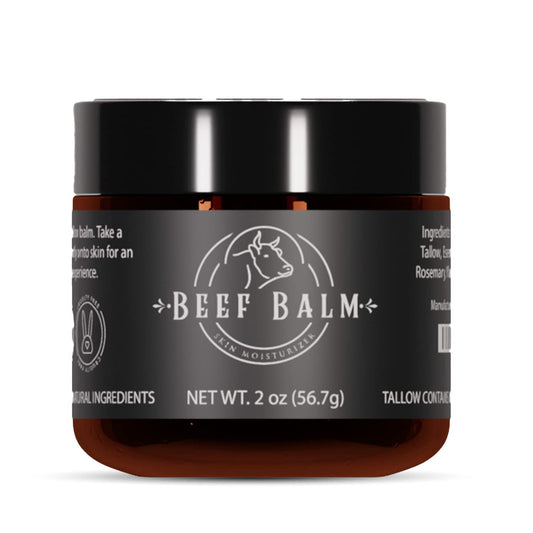 Beef Balm Beef Tallow Balm jar closeup showing natural texture for skin care
