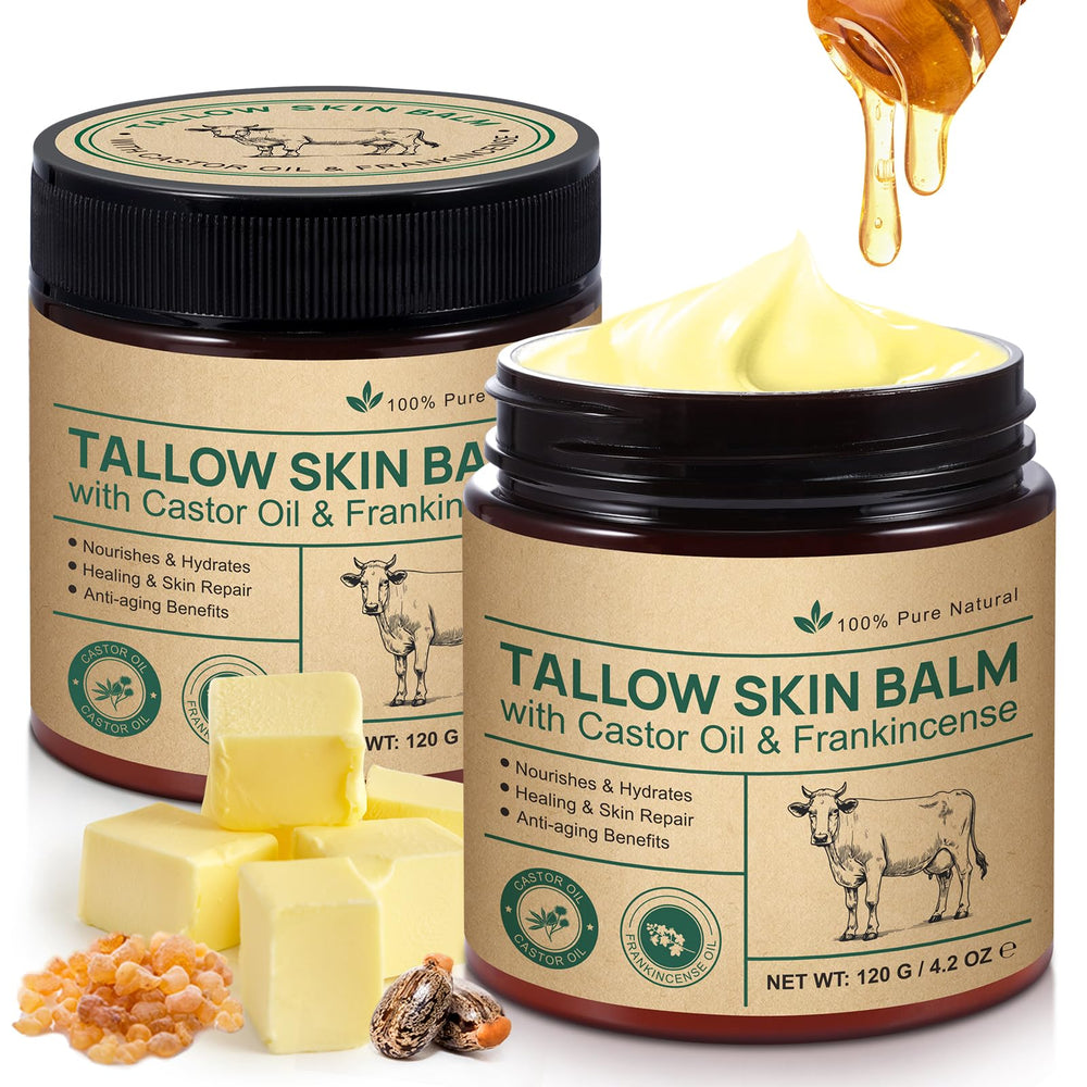 Beef Tallow Castor Frankincense Cream bottle for full-body hydration.