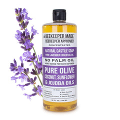 Beessential Beekeeper Made Lavender Castile soap bottle, 32 oz, gentle cleansing