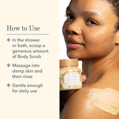 Beekman 1802 Coconut Cream Exfoliating Milk Scrub shower scene suggests daily pampering ritual.