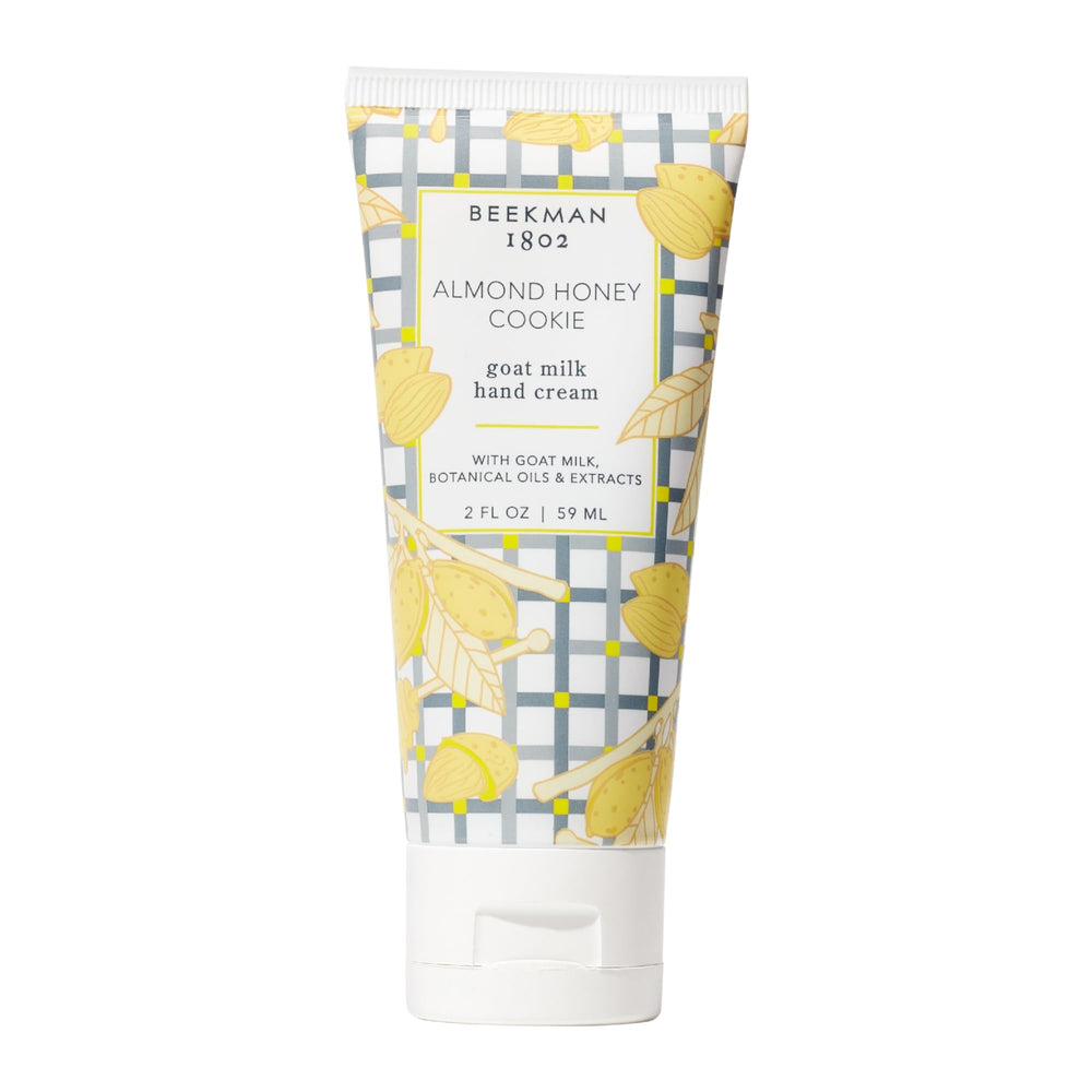 Beekman 1802 goat milk hand cream almond honey cookie scent bottle close-up