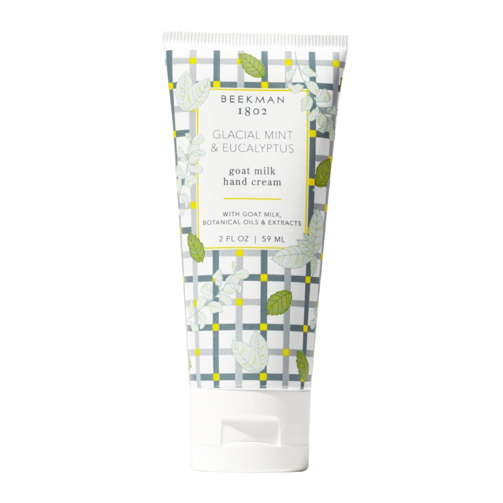 Beekman 1802 goat milk hand cream bottle with glacial mint eucalyptus scent for refreshed, hydrated hands