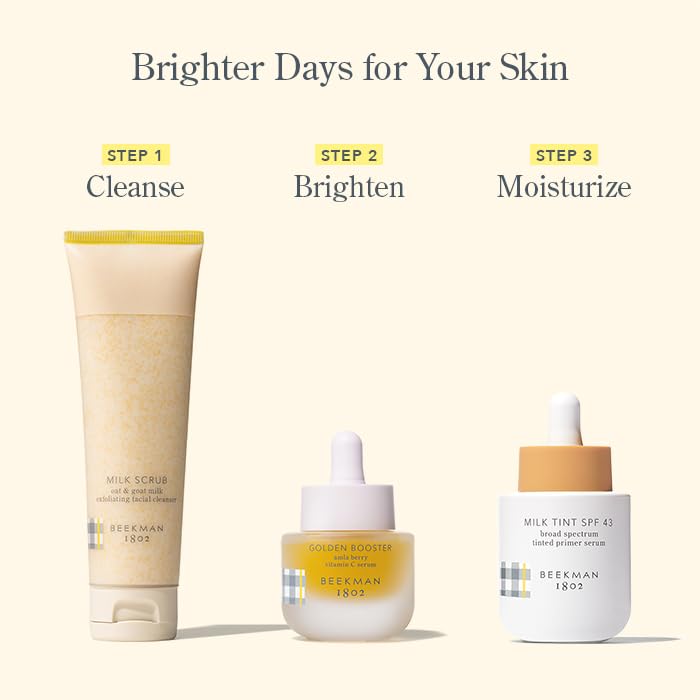 Beekman 1802 Golden Booster used in a morning routine with moisturizer