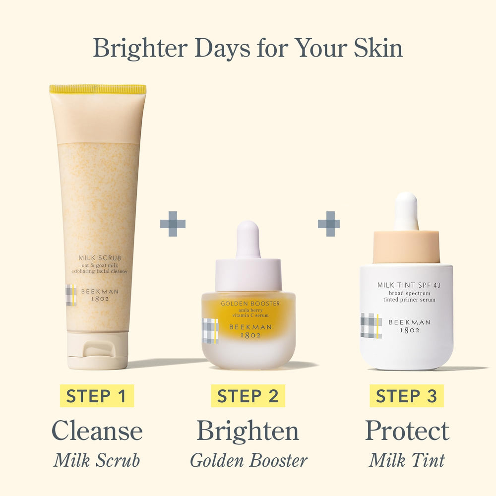 Beekman 1802 Milk Tint Primer SPF 43 mineral formula provides light coverage.