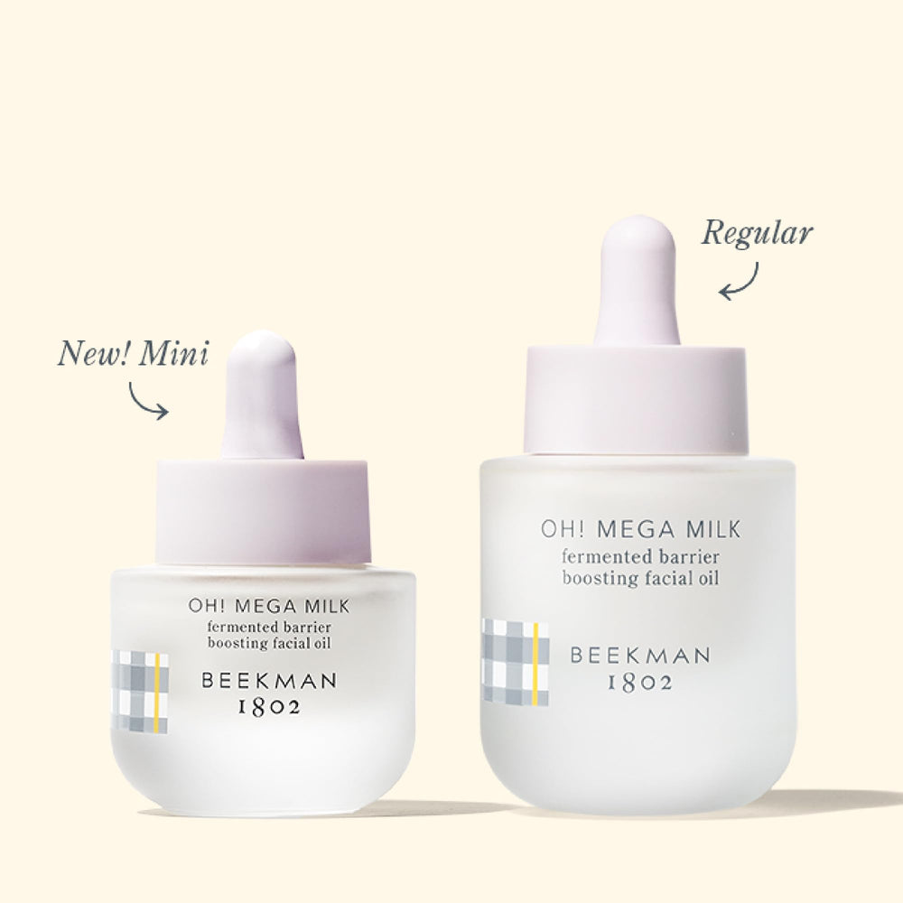 Beekman 1802 Oh! Mega Milky Oil packaging varies; sustainable presentation.