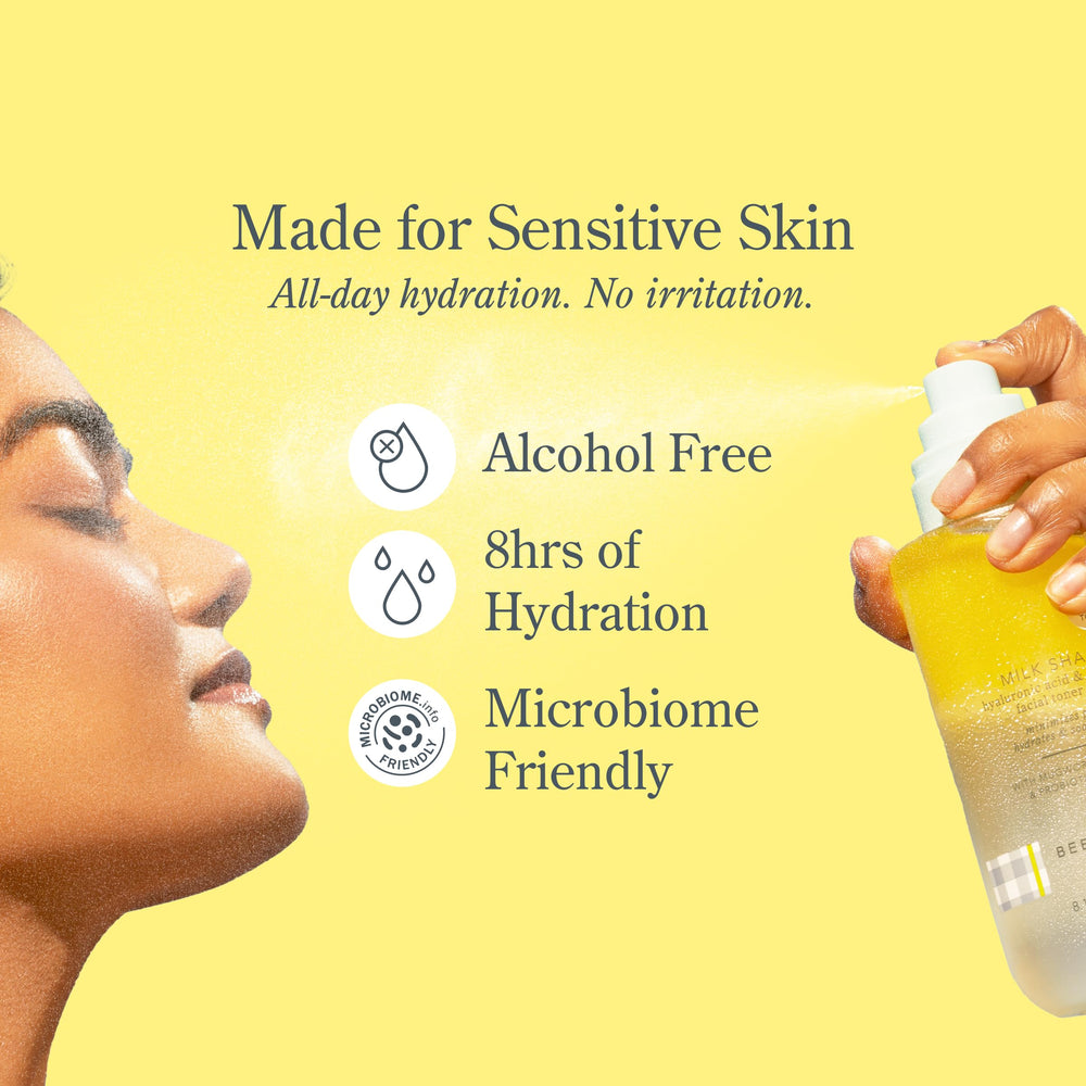 Beekman 1802 Milk Shake Face Mist skin barrier support close-up.