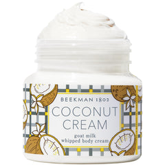 Beekman 1802 whipped body cream bottle delivers deep hydration for dry skin.