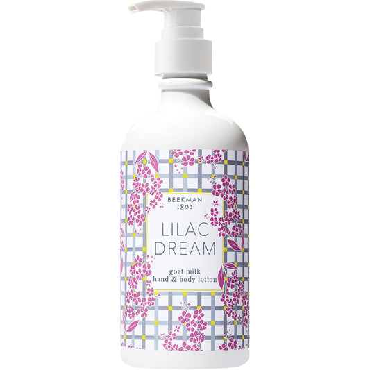 Beekman 1802 Goat Milk Body Lotion Lilac Dream bottle for deep hydration and refreshing scent.