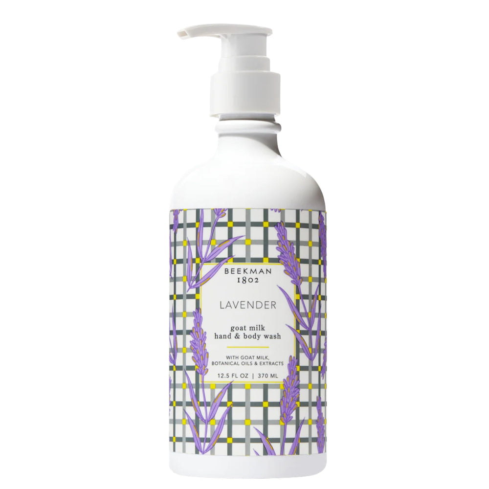 Beekman 1802 Goat Milk Hand Wash Lavender bottle pump delivers gentle, moisturizing cleansing.