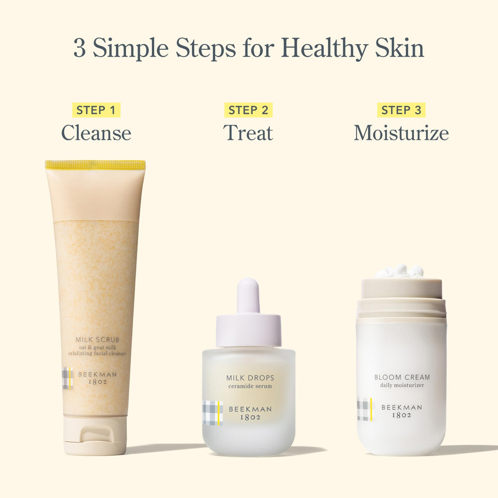 Beekman 1802 Milk Drops Serum daily routine step for hydration.