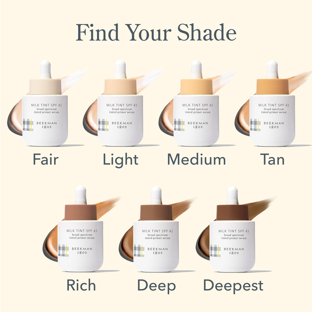 Beekman 1802 seamless makeup finish after blending on skin.