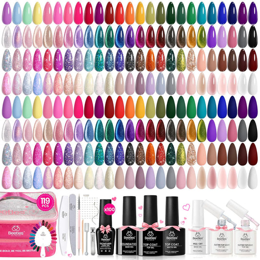 Beetles 119-pcs gel nail polish set packaging showing comprehensive at-home manicure kit