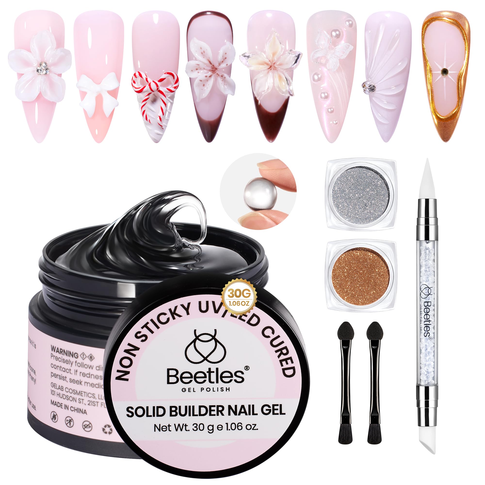 Beetles 3D Gel Nail Art Kit Crystal Orb closeup highlights clear sculpting potential