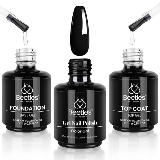 Beetles Audrey Black gel polish bottle with long-lasting shine up to 28 days.